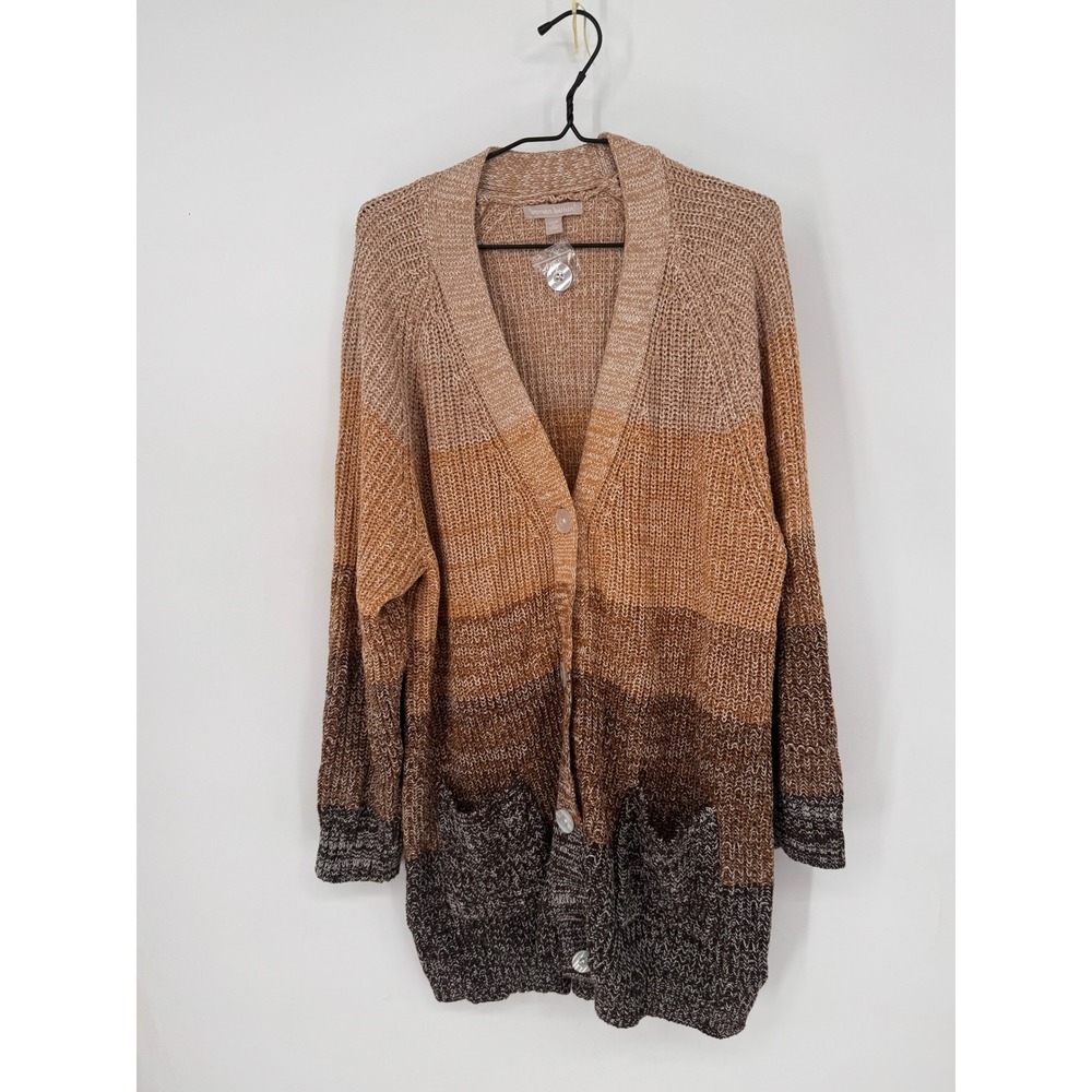 Woman Within Cardigan Women 1X Brown Ombre Button Front Pockets Longline NWOT
